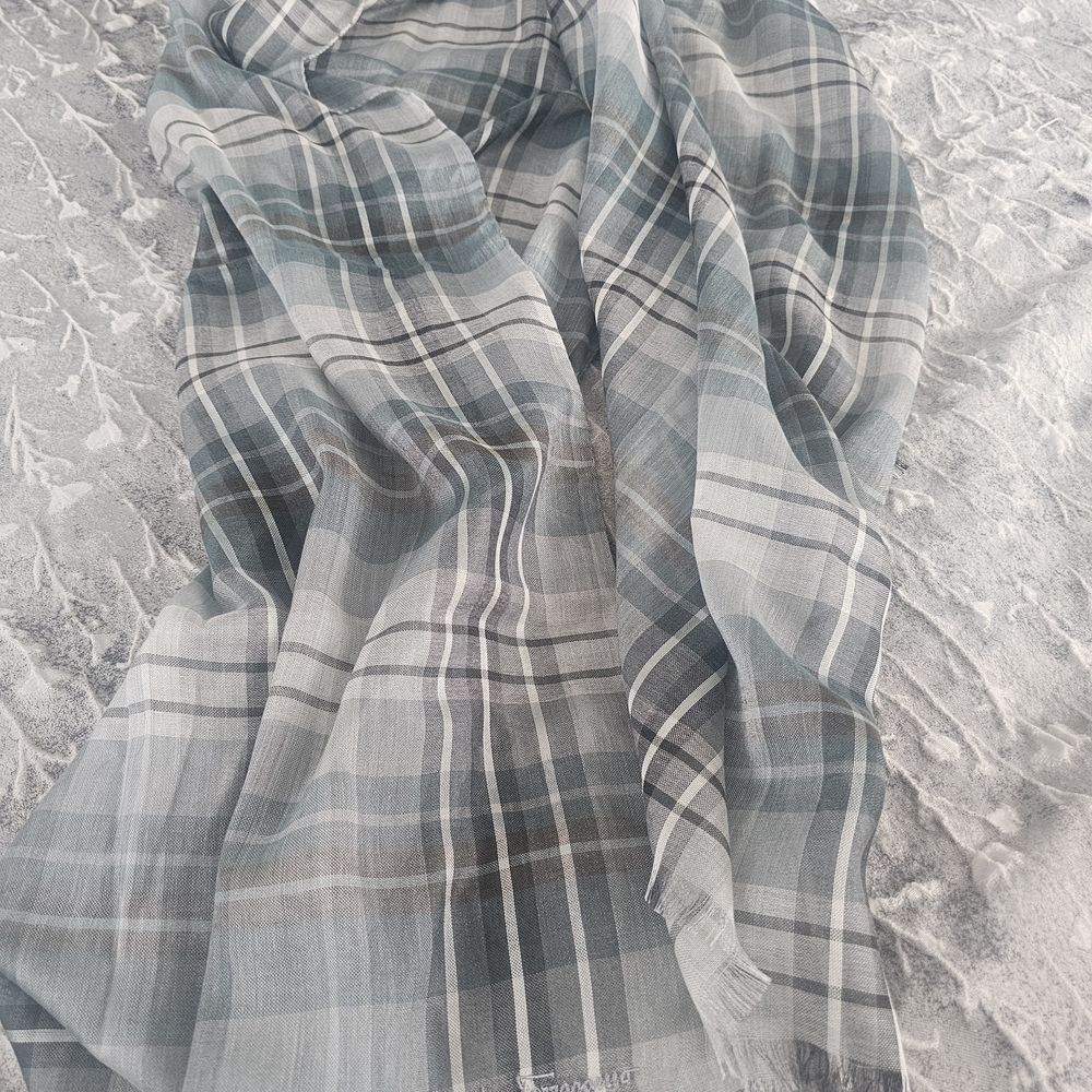 Plaid Gray and Blue Scarf